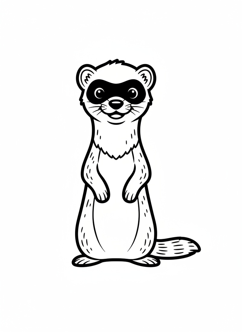 Stripes the Playful Ferret in Classic Coloring Book - Black & White Illustration