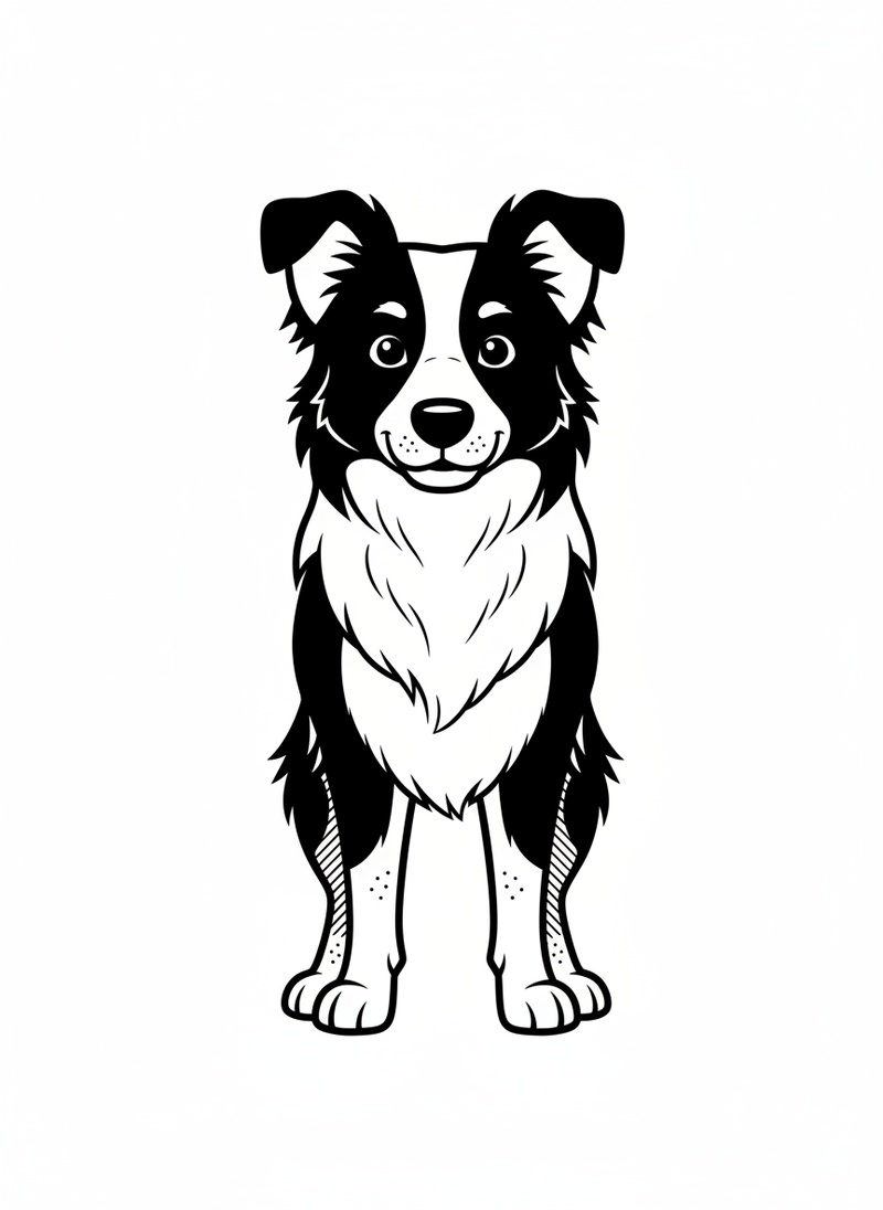 Gizmo the Smart Border Collie in Classic Coloring Book - Black & White Illustration