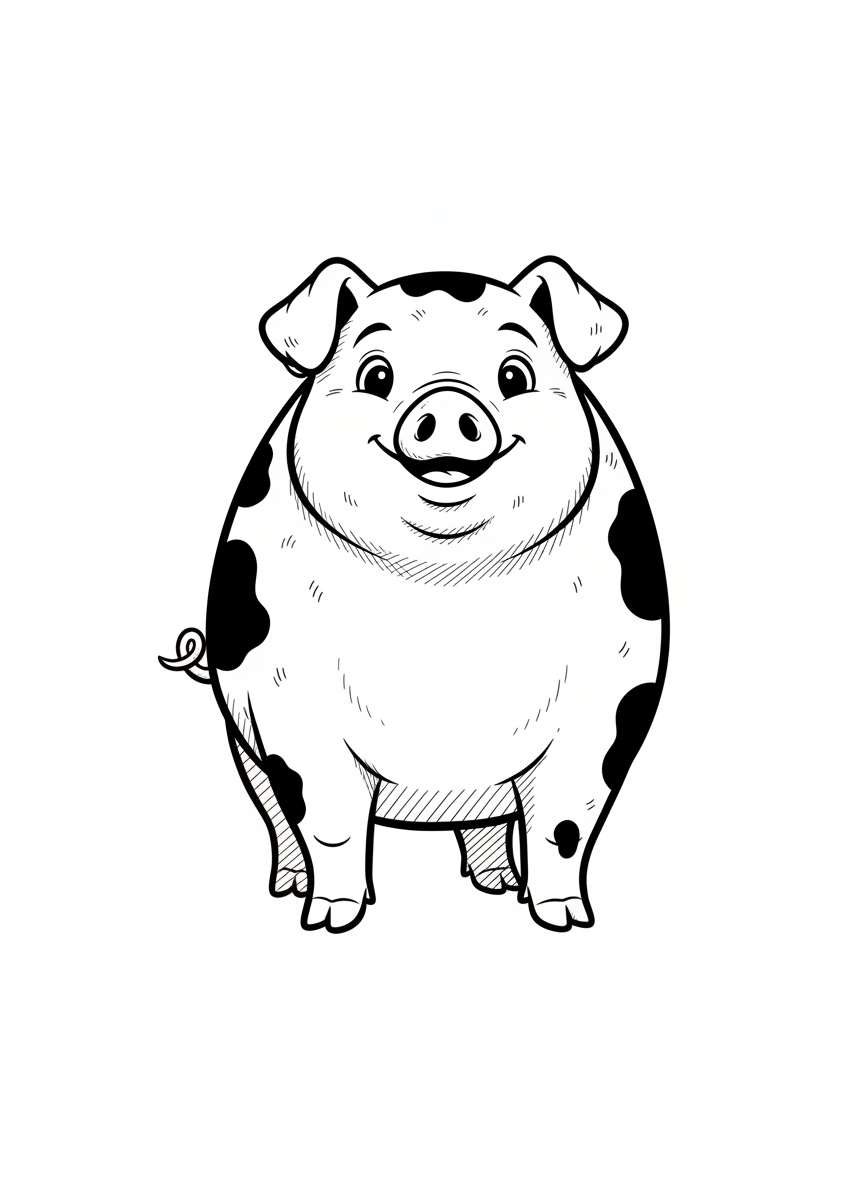 Pepper the Miniature Pig - Black & White Illustration