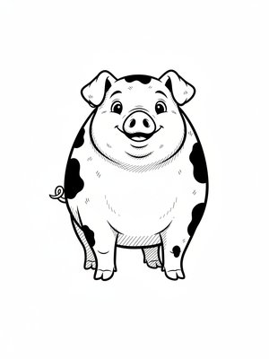 Pepper the Miniature Pig in Classic Coloring Book - Black & White Illustration