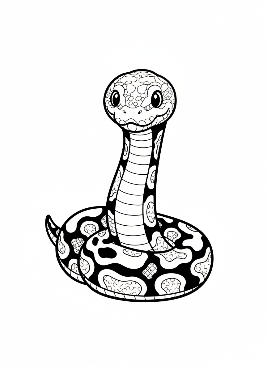 Marble the Ball Python - Black & White Illustration