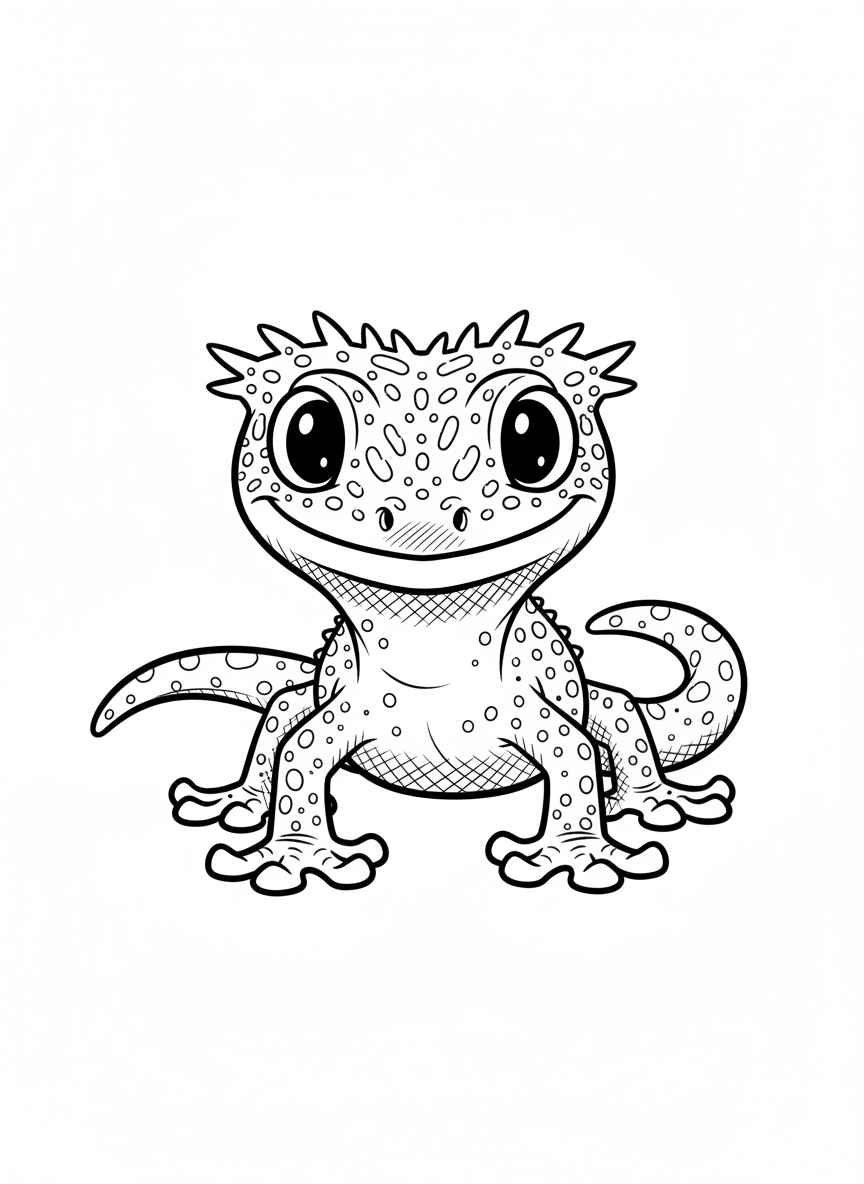 Jasper the Crested Gecko - Black & White Illustration