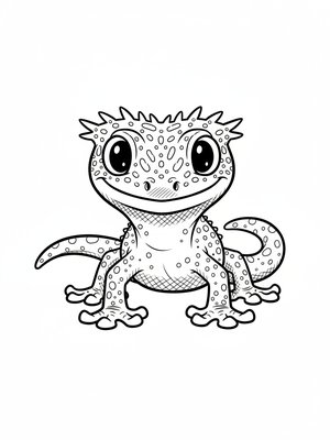 Jasper the Crested Gecko in Classic Coloring Book - Black & White Illustration