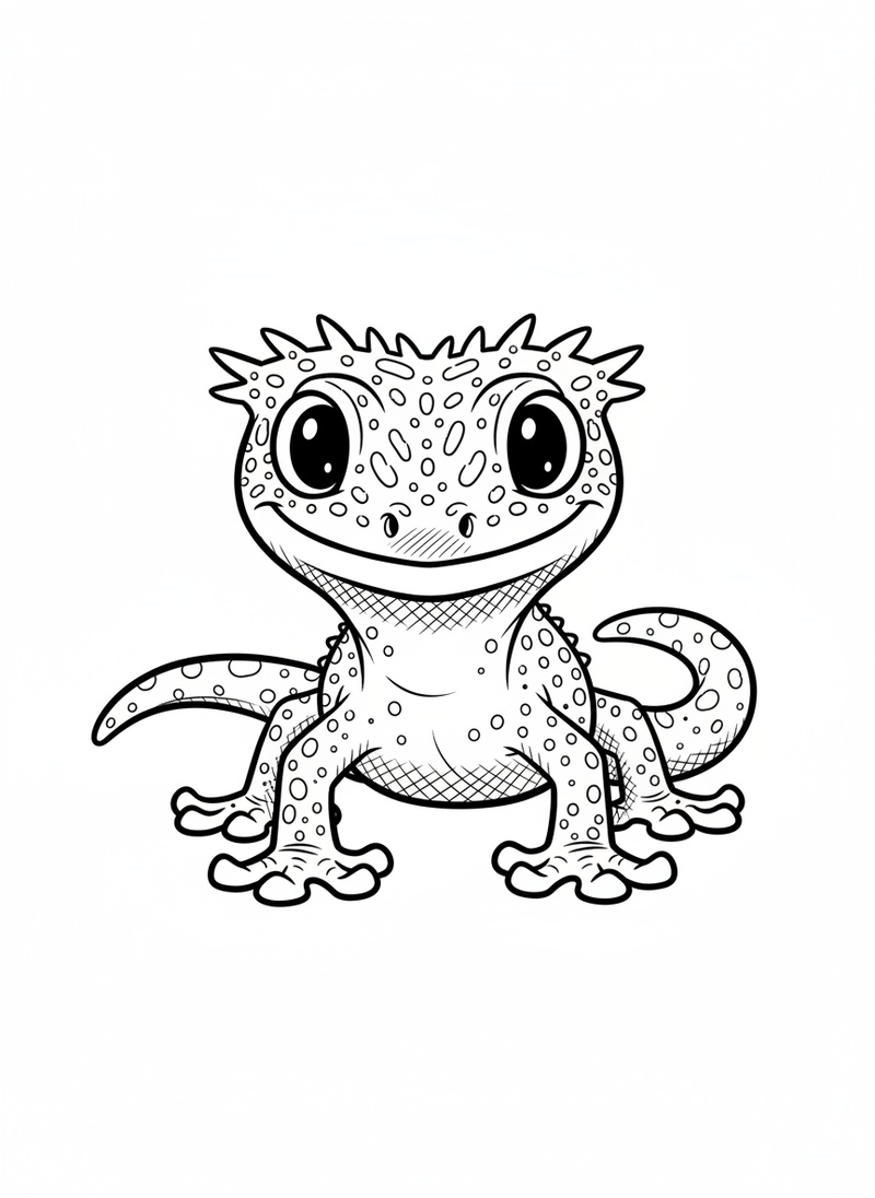 Jasper the Crested Gecko in Classic Coloring Book - Black & White Illustration