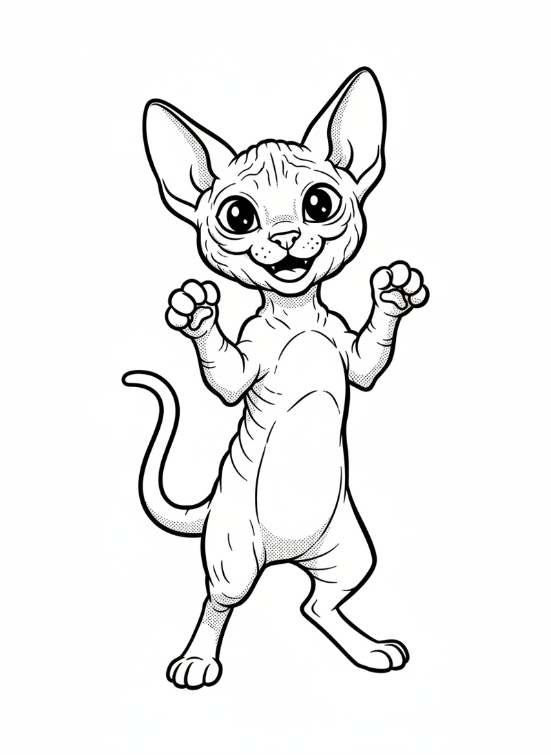 Jinx the Mischievous Sphinx Cat in Classic Coloring Book - Black & White Illustration