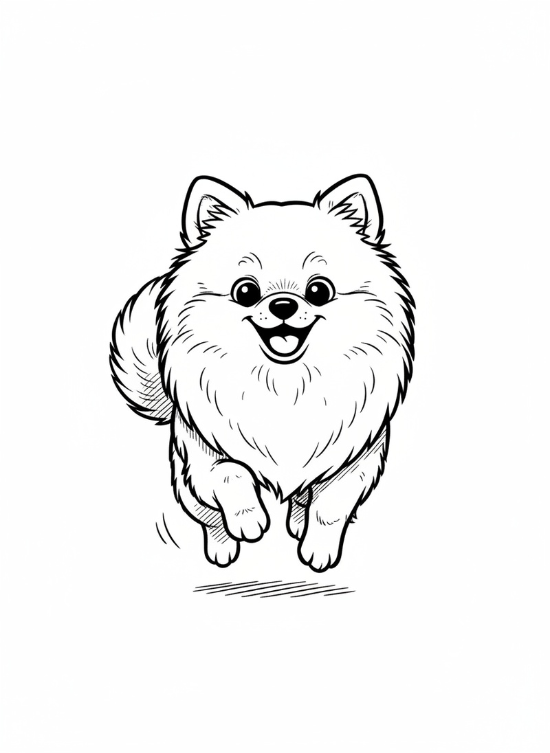 Honey the Sweet Pomeranian in Classic Coloring Book - Black & White Illustration