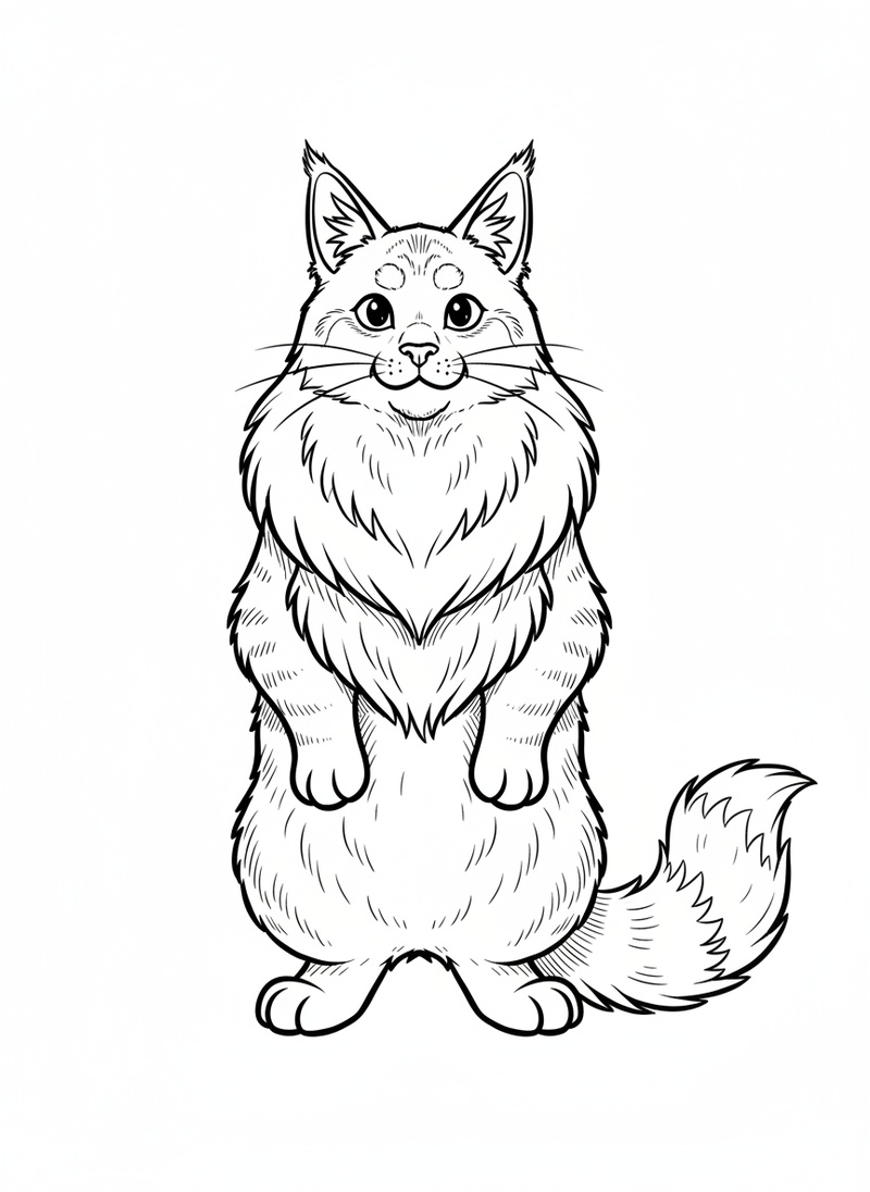 Zeus the Maine Coon in Classic Coloring Book - Black & White Illustration