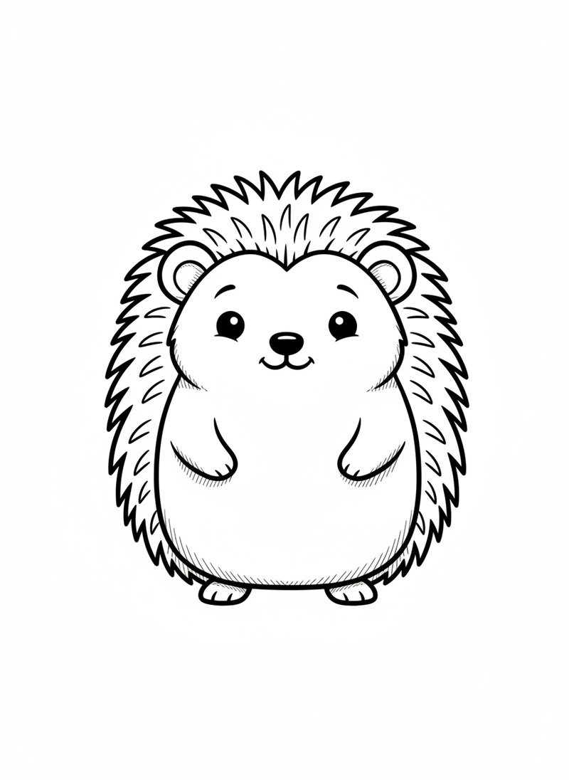 Buttons the Hedgehog in Classic Coloring Book - Black & White Illustration