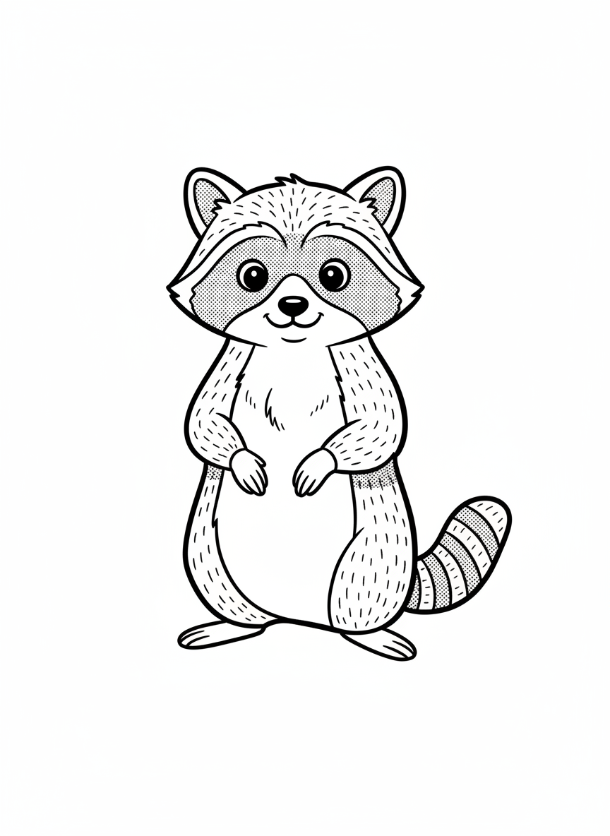 Bandit the Pet Raccoon - Black & White Illustration