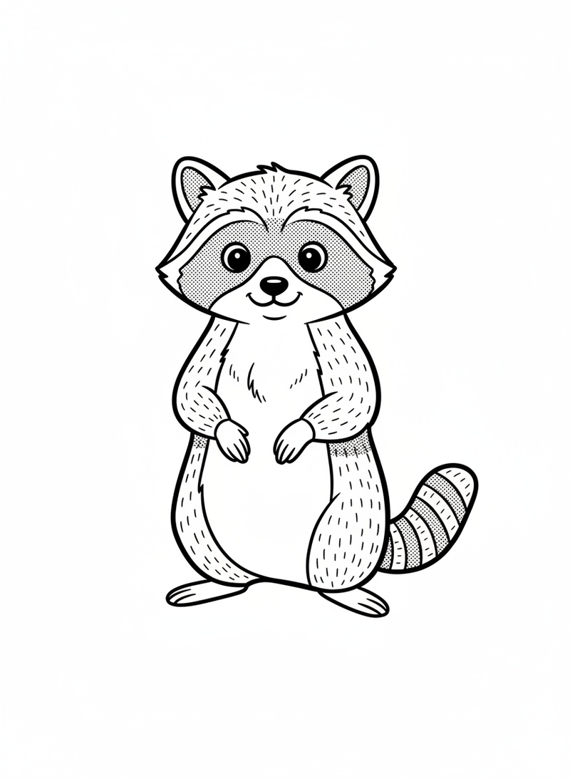 Bandit the Pet Raccoon in Classic Coloring Book - Black & White Illustration