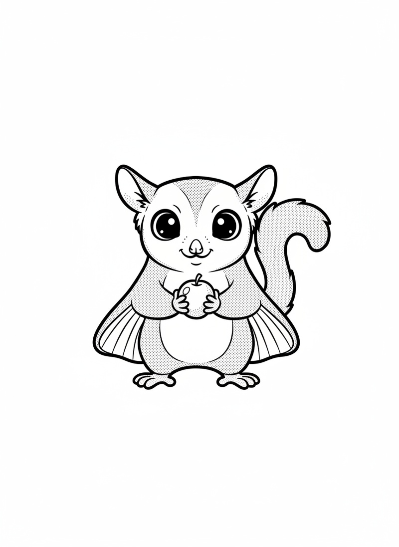 Sugar the Sugar Glider in Classic Coloring Book - Black & White Illustration