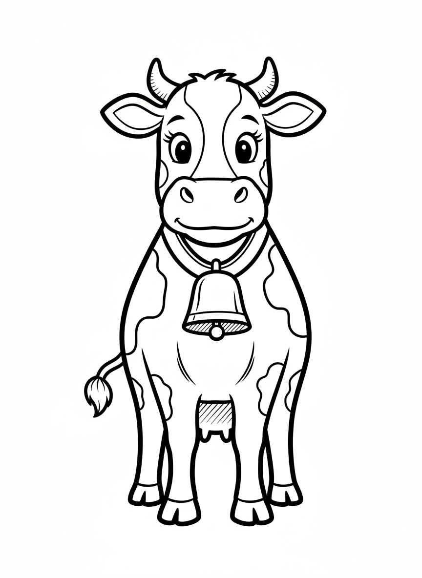 Bessie the Gentle Dairy Cow - Black & White Illustration