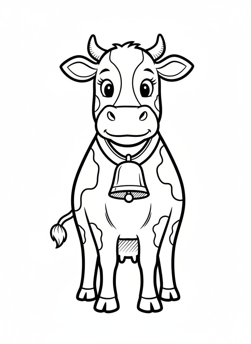 Bessie the Gentle Dairy Cow in Classic Coloring Book - Black & White Illustration