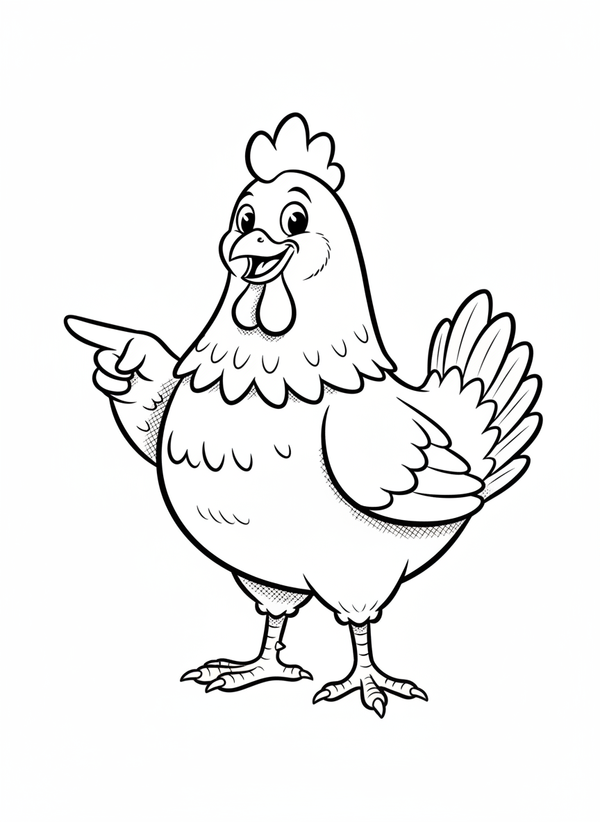 Cluck the Bossy Hen - Black & White Illustration
