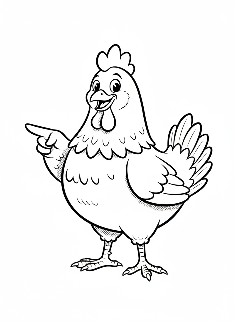 Cluck the Bossy Hen in Classic Coloring Book - Black & White Illustration
