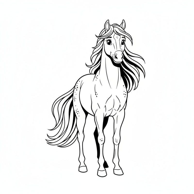 Willow the Graceful Mare in Classic Coloring Book - Black & White Illustration