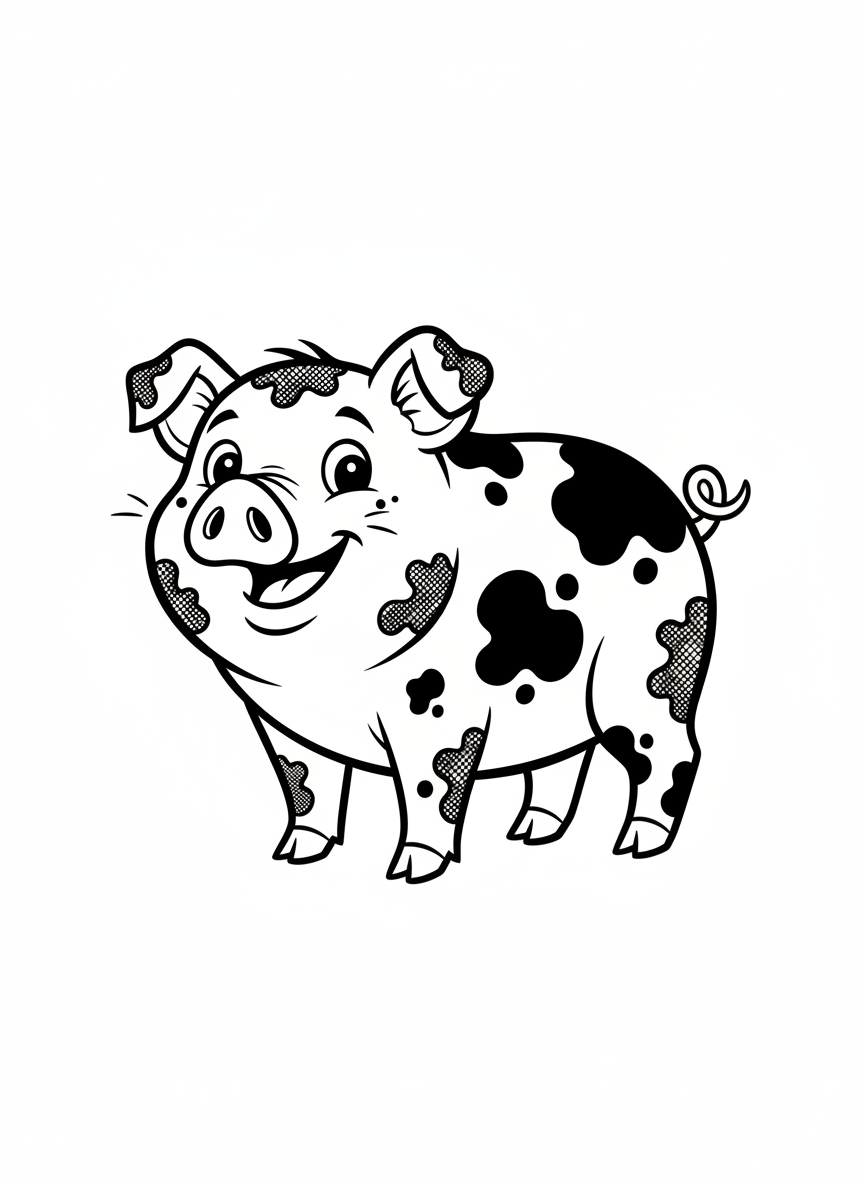 Muddles the Messy Pig - Black & White Illustration