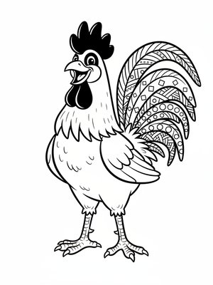 Rooster Red the Proud Cockerel in Classic Coloring Book - Black & White Illustration