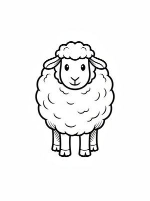 Wooly the Fluffy Sheep in Classic Coloring Book - Black & White Illustration