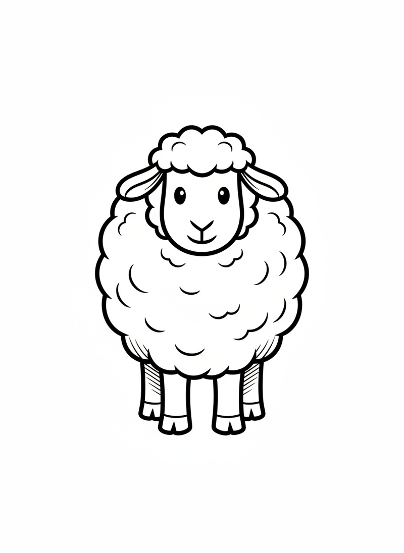 Wooly the Fluffy Sheep in Classic Coloring Book - Black & White Illustration