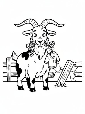 Billy the Stubborn Goat in Classic Coloring Book - Black & White Illustration