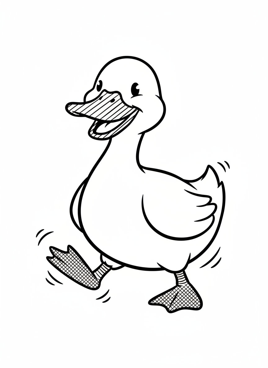 Ducky the Waddling Duck - Black & White Illustration