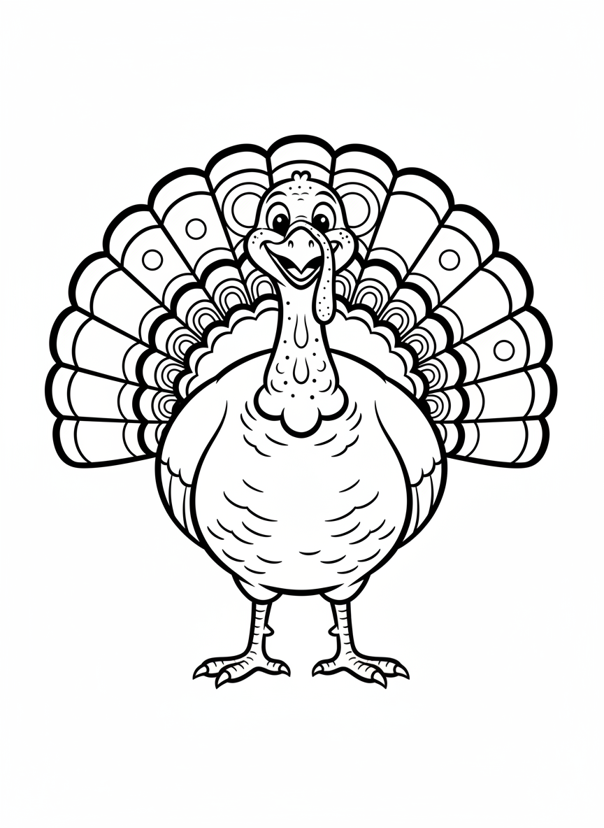 Gobbles the Turkey - Black & White Illustration