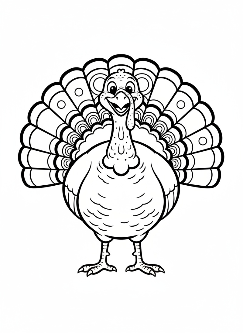 Gobbles the Turkey in Classic Coloring Book - Black & White Illustration