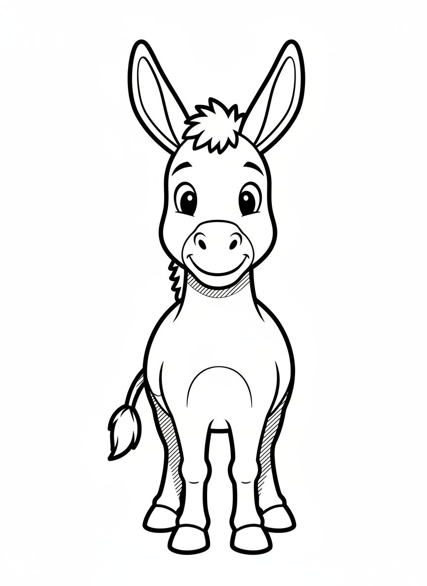 Daisy the Friendly Donkey - Black & White Illustration