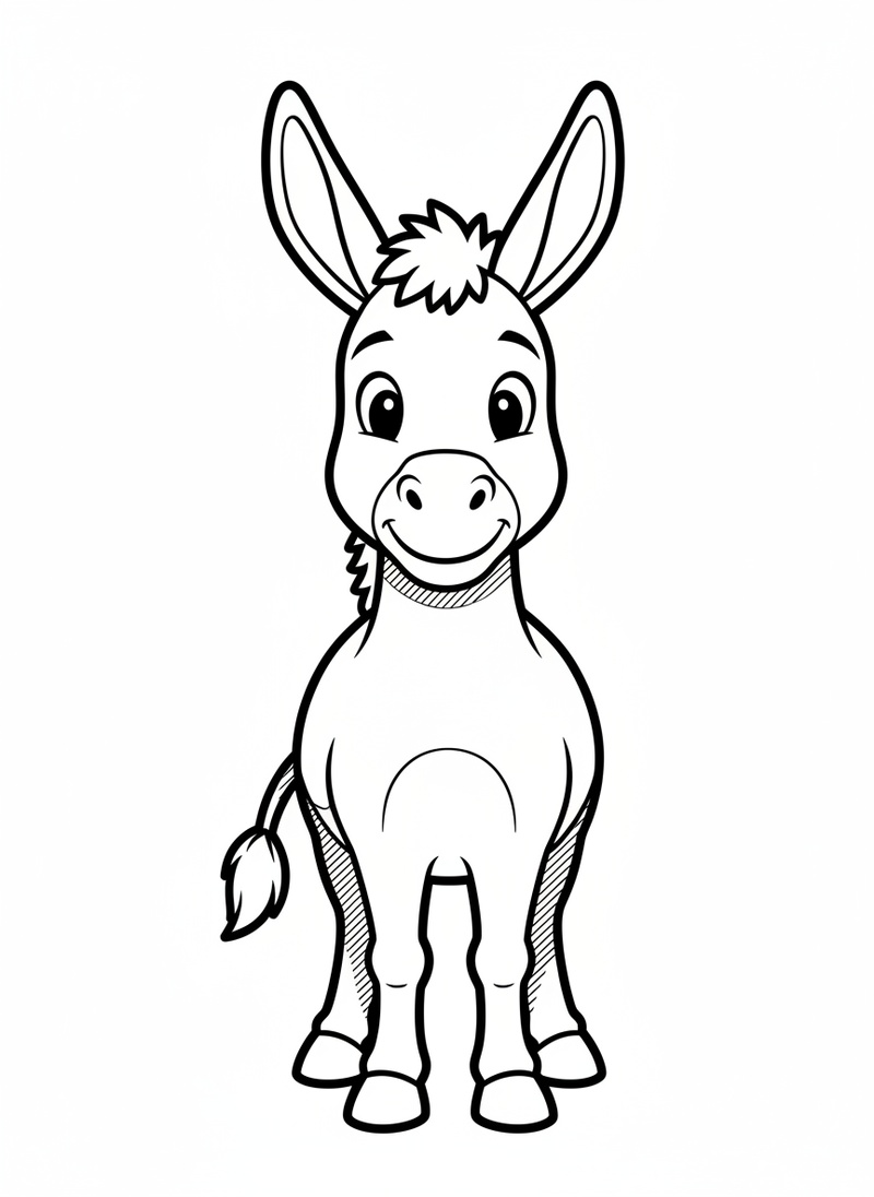 Daisy the Friendly Donkey in Classic Coloring Book - Black & White Illustration
