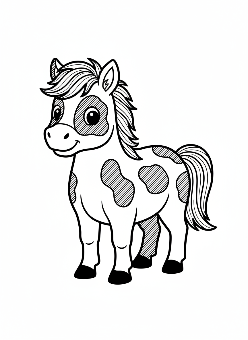 Patches the Spotted Pony - Black & White Illustration
