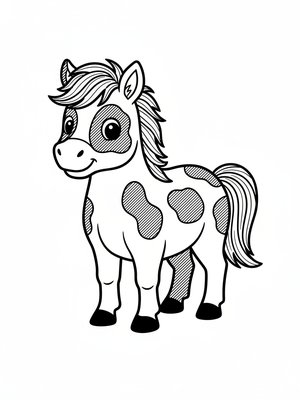 Patches the Spotted Pony in Classic Coloring Book - Black & White Illustration