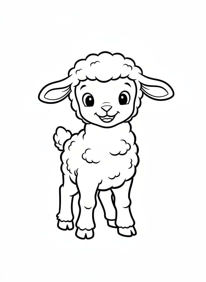 Lambchop the Baby Lamb - Black & White Illustration