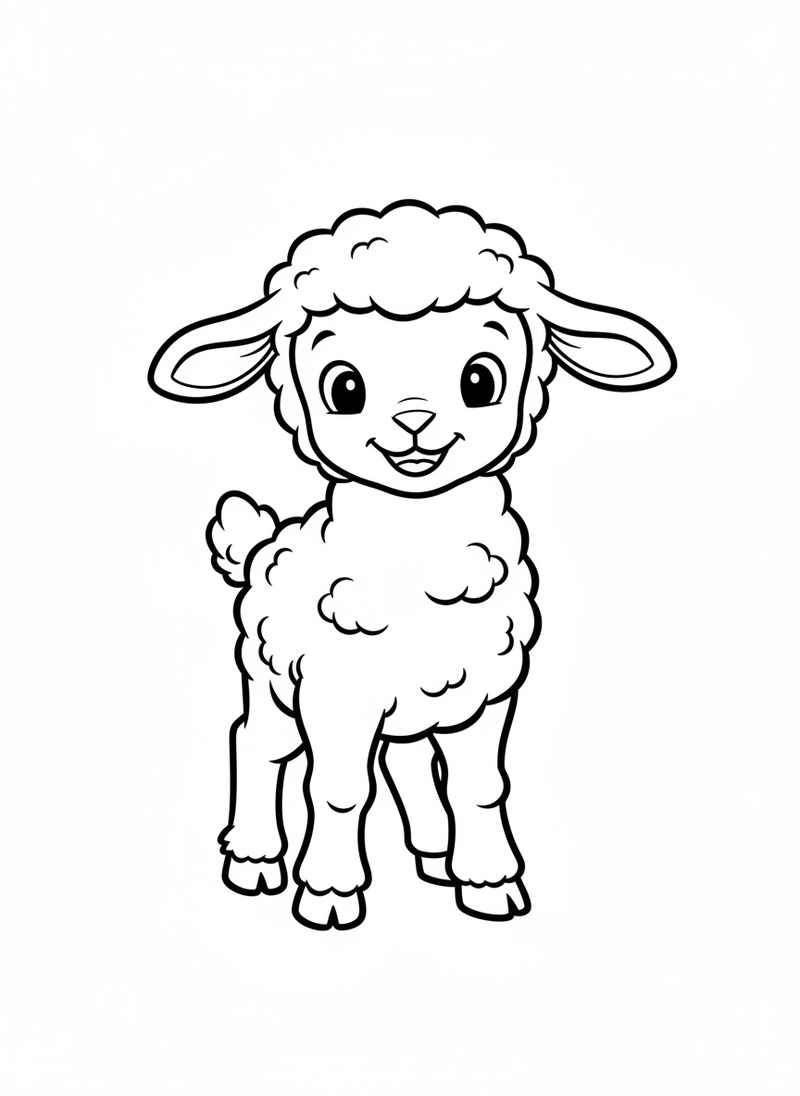 Lambchop the Baby Lamb in Classic Coloring Book - Black & White Illustration