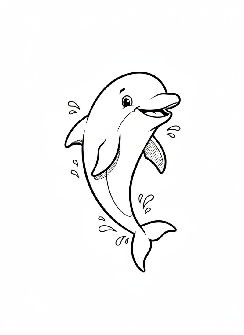 Finn the Friendly Dolphin in Classic Coloring Book - Black & White Illustration