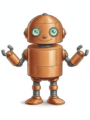 Sparky the Robot Helper in Gentle Pencil - Full Colored Illustration