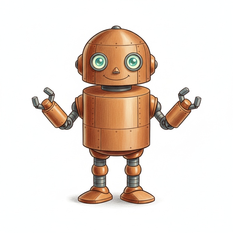 Sparky the Robot Helper in Gentle Pencil - Full Colored Illustration