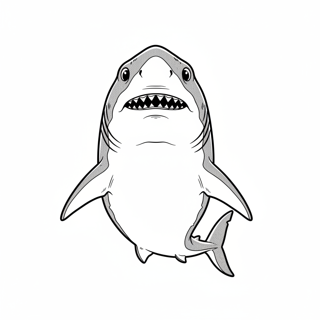 Jaws the Misunderstood Shark - Black & White Illustration
