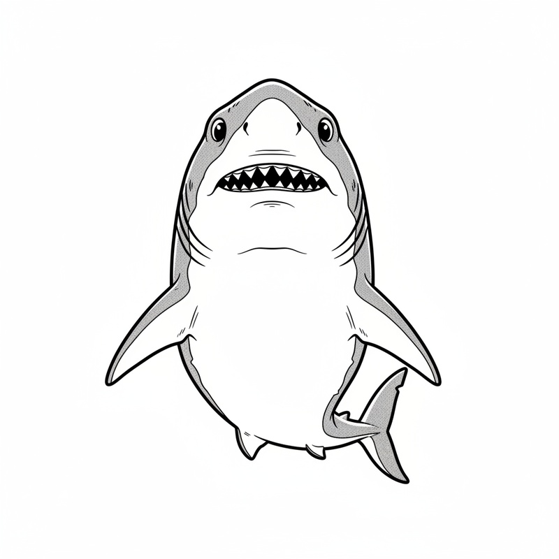 Jaws the Misunderstood Shark in Classic Coloring Book - Black & White Illustration