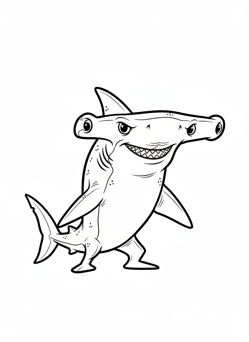 Chomper the Fierce Hammerhead - Black & White Illustration