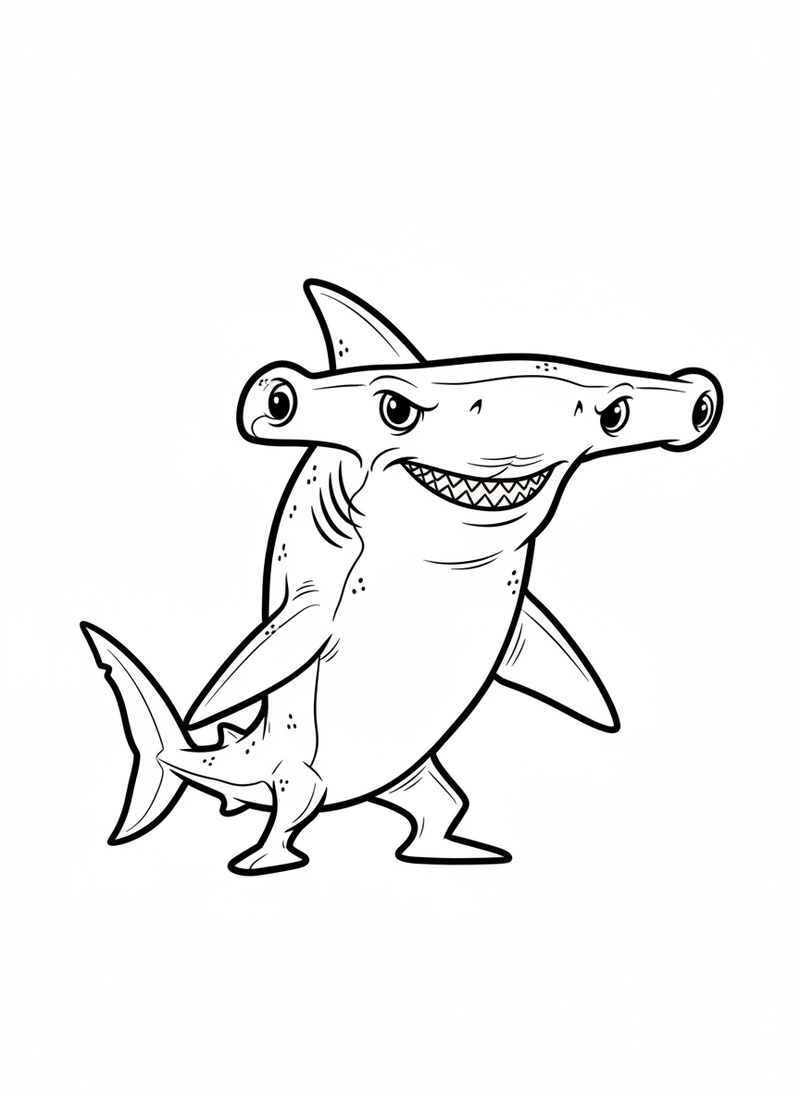 Chomper the Fierce Hammerhead in Classic Coloring Book - Black & White Illustration