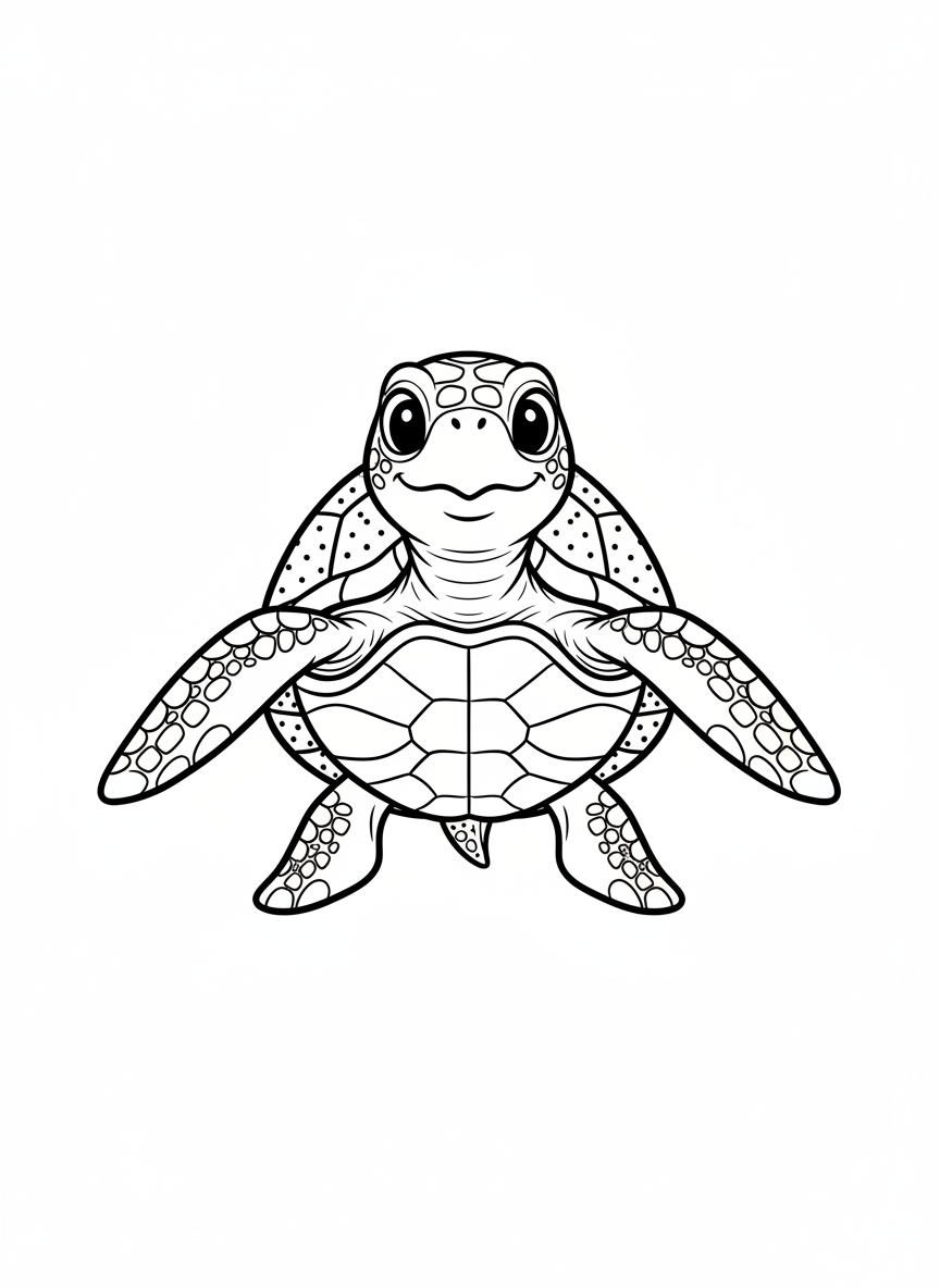 Shelly the Sea Turtle - Black & White Illustration