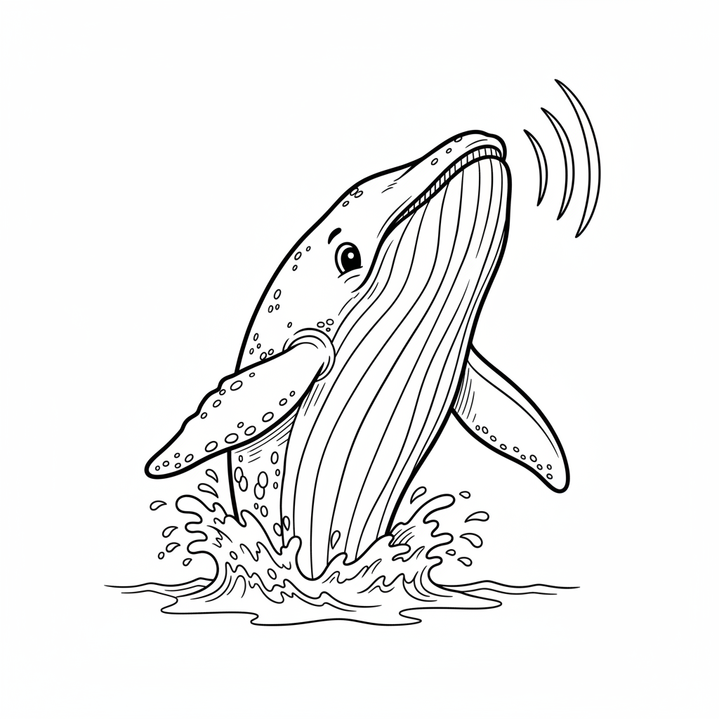 Bubbles the Humpback Whale - Black & White Illustration
