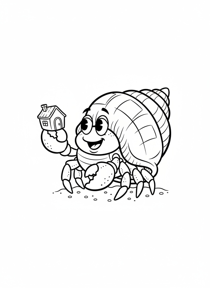 Pinchy the Hermit Crab in Classic Coloring Book - Black & White Illustration