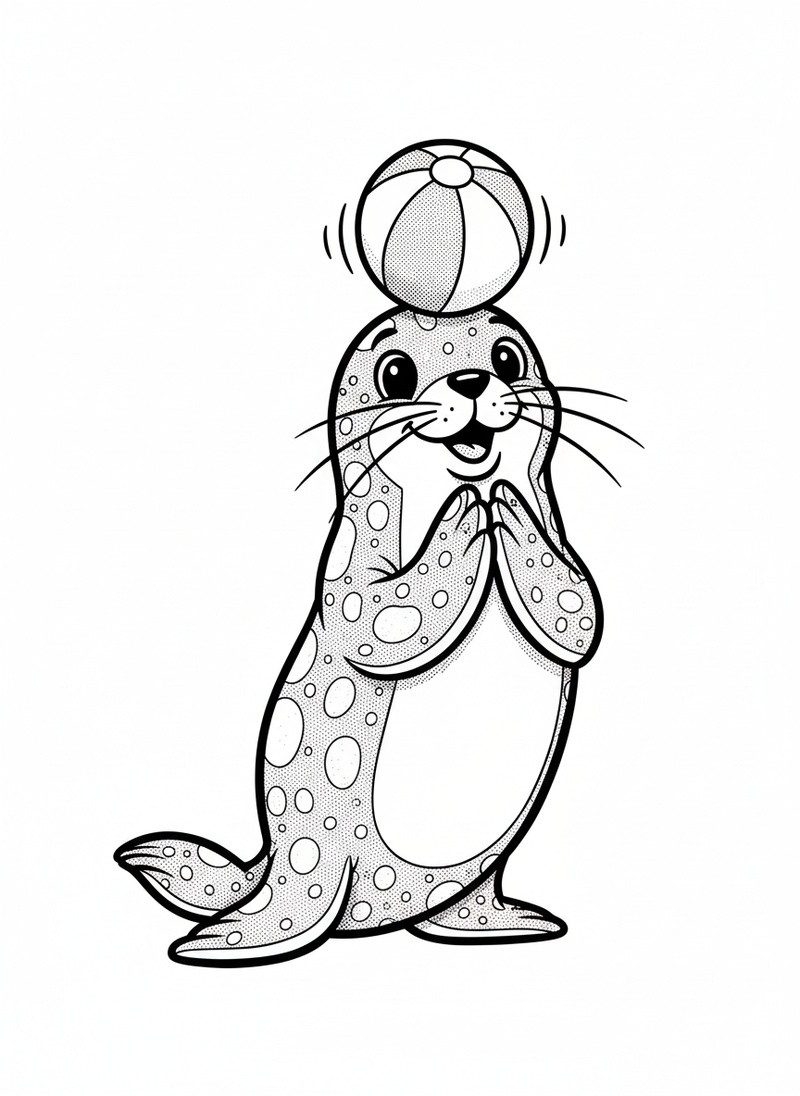 Giggles the Playful Seal in Classic Coloring Book - Black & White Illustration
