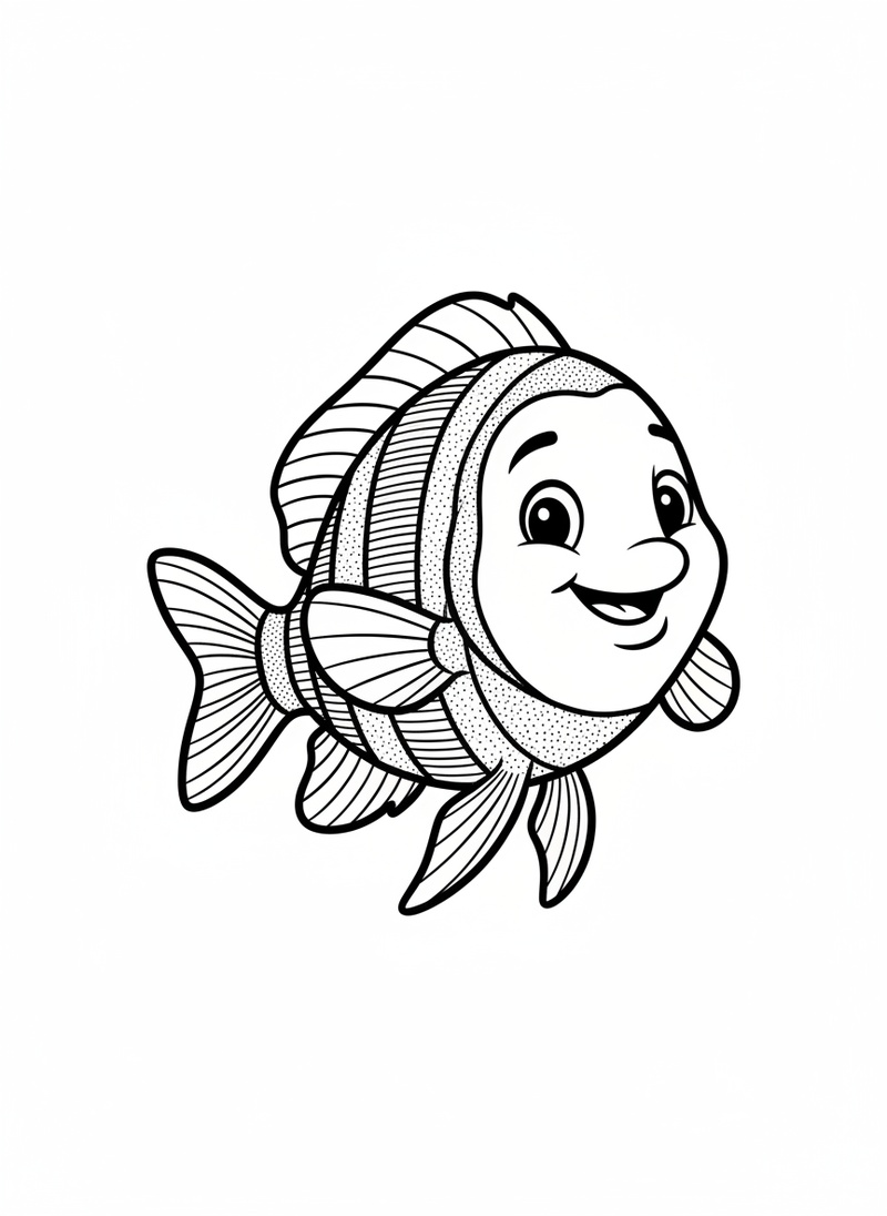 Shimmer the Tropical Fish in Classic Coloring Book - Black & White Illustration