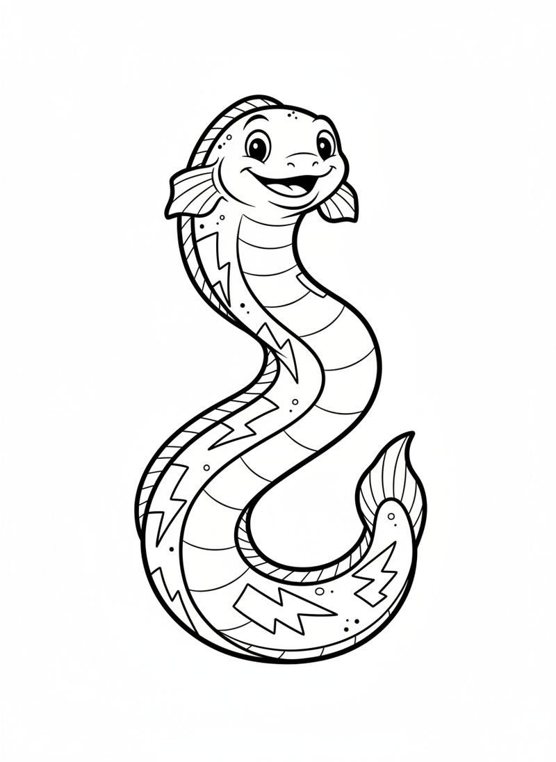 Zapper the Electric Eel in Classic Coloring Book - Black & White Illustration