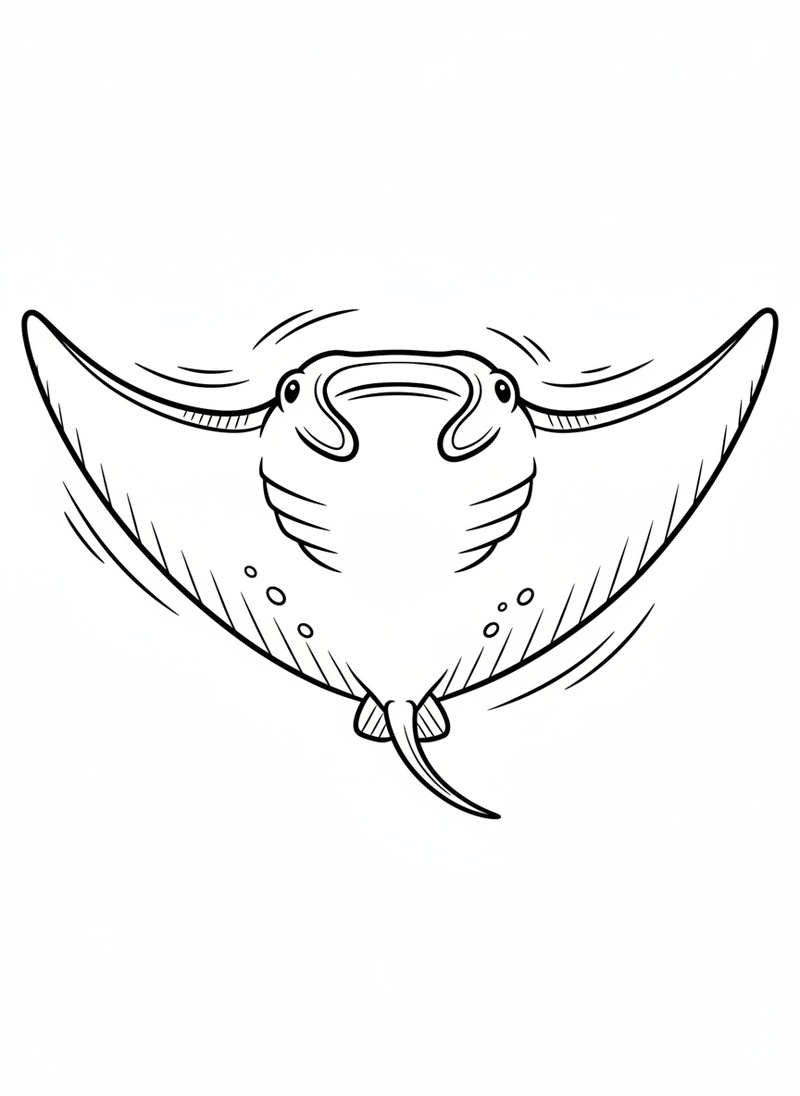 Splash the Manta Ray in Classic Coloring Book - Black & White Illustration