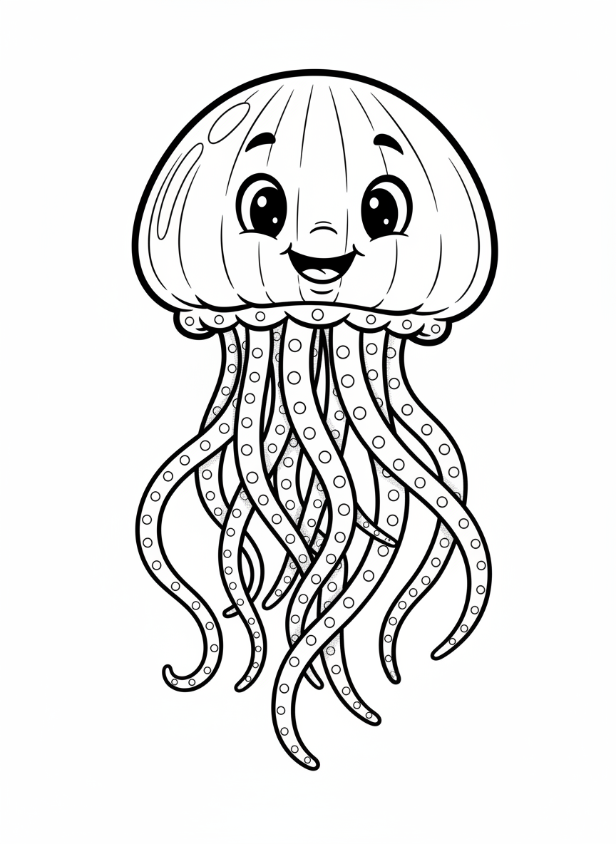 Stinger the Jellyfish - Black & White Illustration