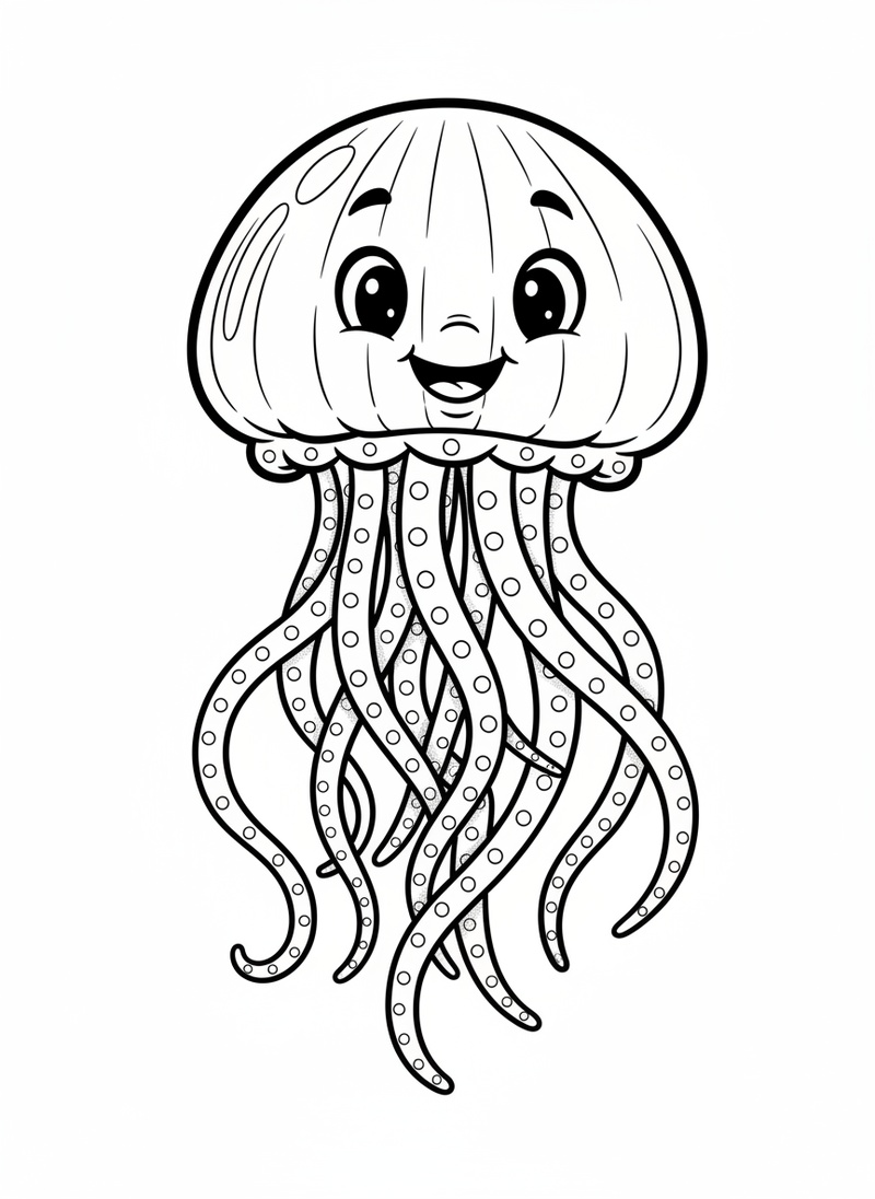 Stinger the Jellyfish in Classic Coloring Book - Black & White Illustration